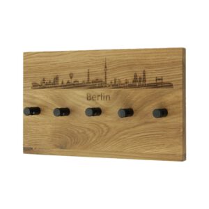 Schmales Schlüsselbrett aus Holz mit Skyline Motiv